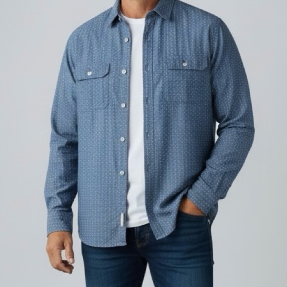 Old Navy Mens Button Down Shirt Long Sleeve Cotton Blue White Large